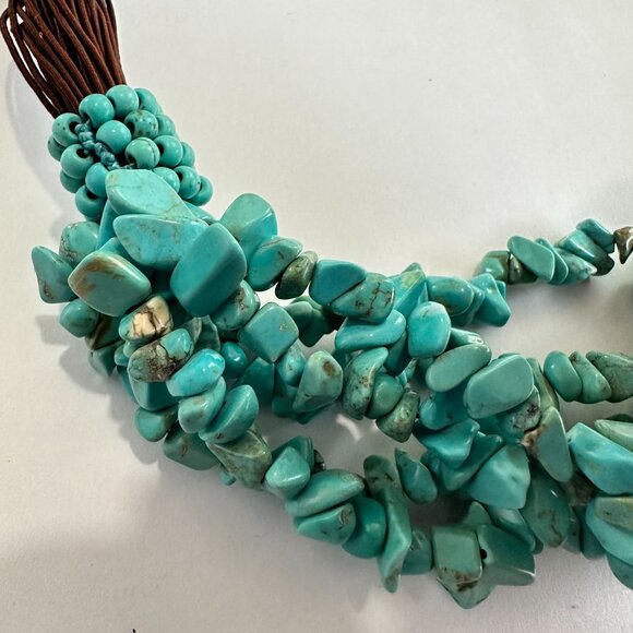 Brown Turquoise Chip Multistrand 18" Necklace - Picture 2 of 2